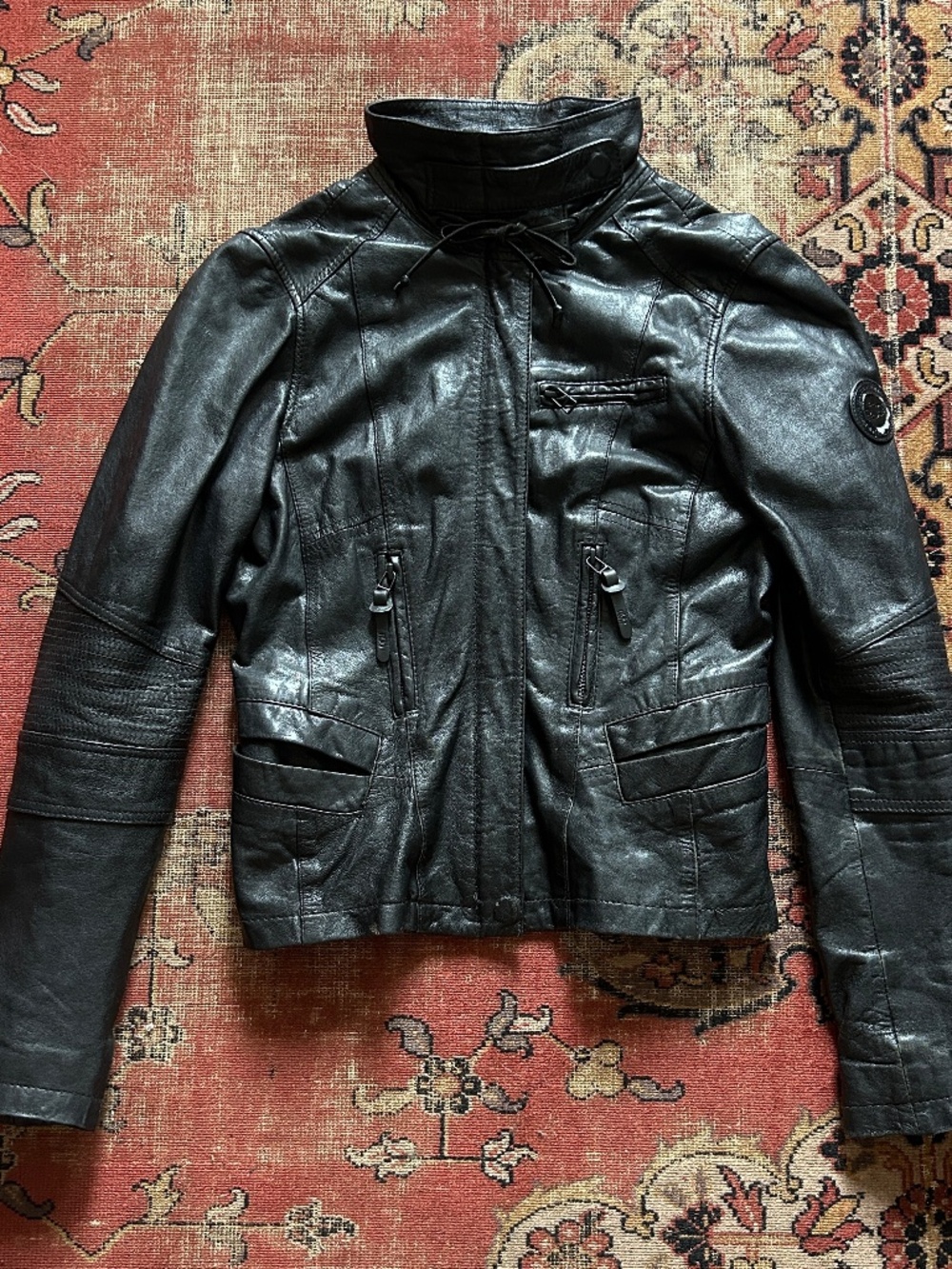 Vintage Y2K Black Leather Jacket Size XS